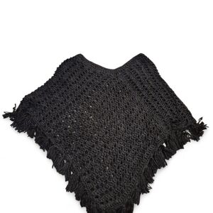 Elegant Black Knit Poncho Sweater One Size Fits All
